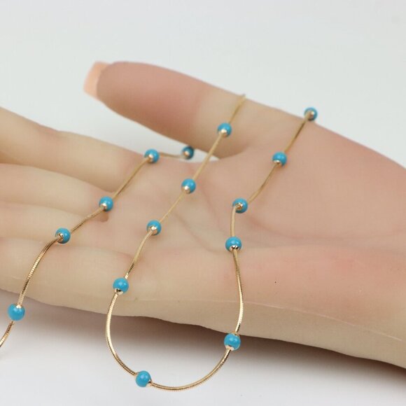 Rose Gold Chain Necklace with Blue Beads Elegant Style, XPNL0256 - Picture 5 of 12